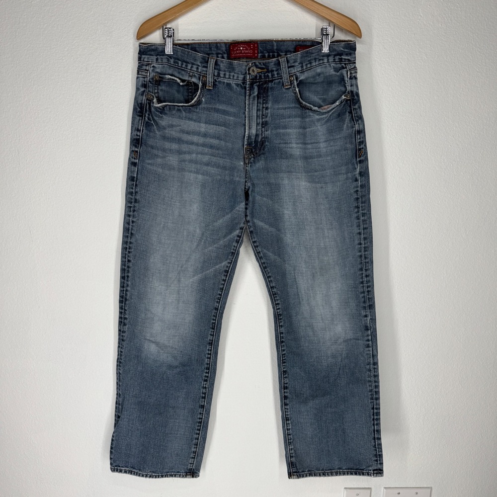 Lucky Brand 361 Vintage Straight Jeans Mens 36x28 Whiskered Denim Distressed